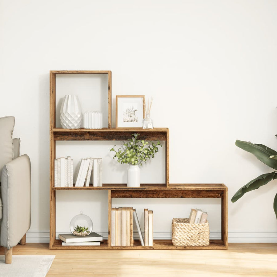 Kamerscherm / boekenkast 3-laags 123x29x123 cm hout oud hout