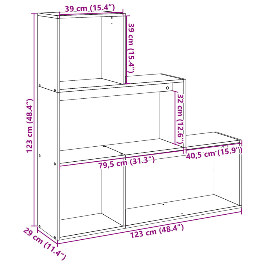 Kamerscherm / boekenkast 3-laags 123x29x123 cm hout oud hout