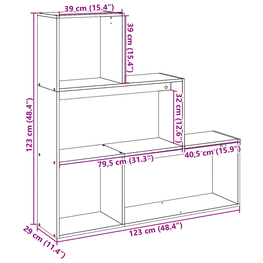 Kamerscherm / boekenkast 123x29x123 cm hout artisanaal eiken