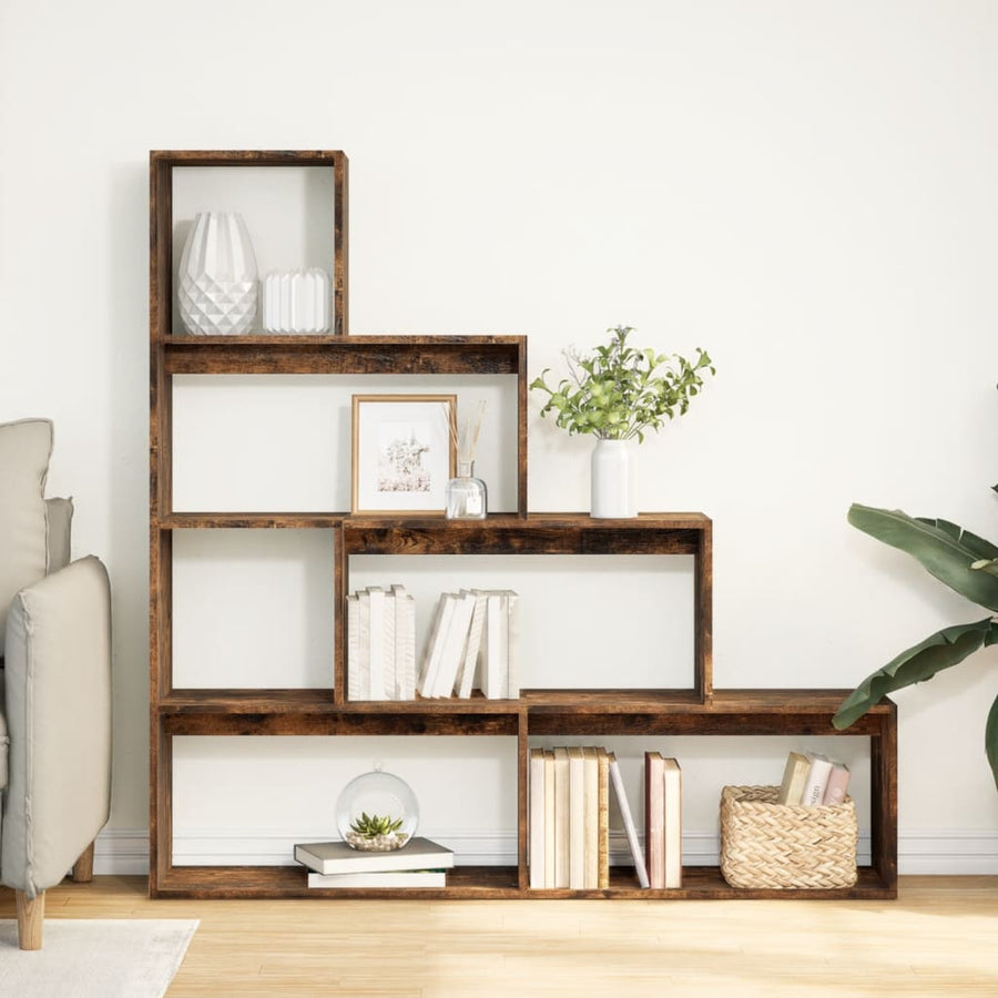 Kamerscherm / boekenkast 143,5x29x143,5 cm hout gerookt eiken