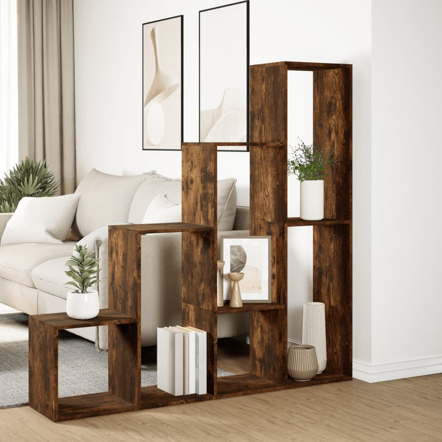Kamerscherm / boekenkast 143,5x29x143,5 cm hout gerookt eiken