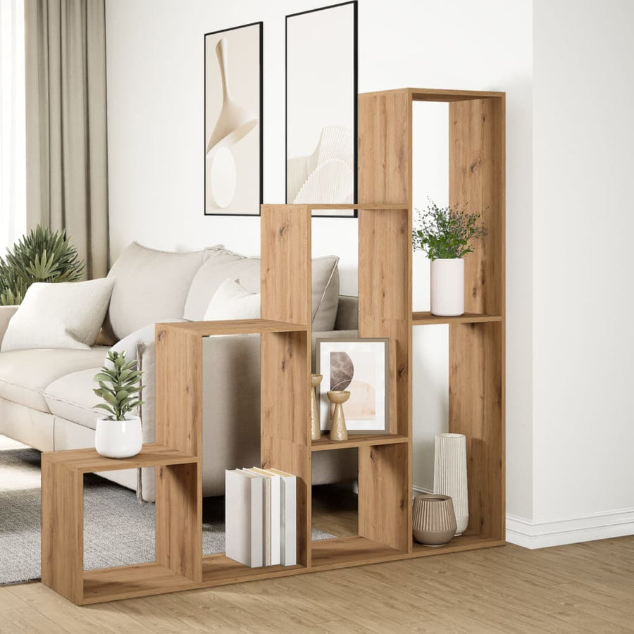 Kamerscherm / boekenkast 143,5x29x143,5 cm hout artisanaal eik
