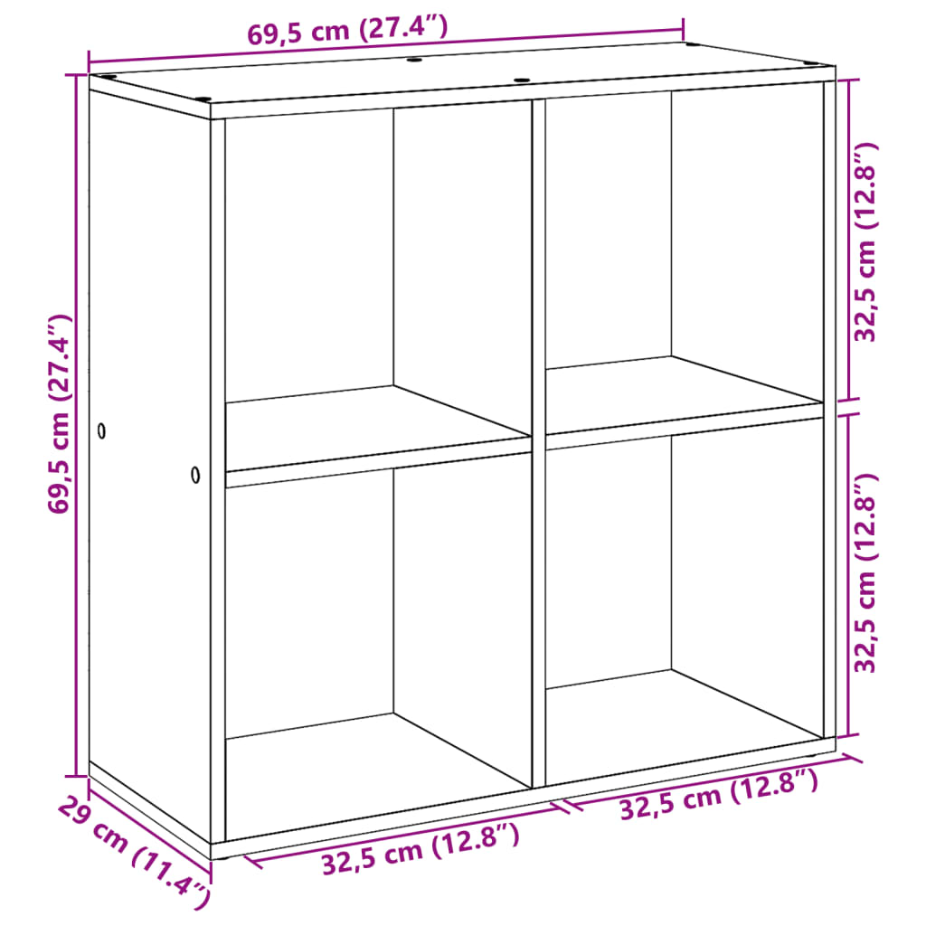 Kamerscherm / boekenkast 69,5x29x69,5 cm bewerkt hout wit