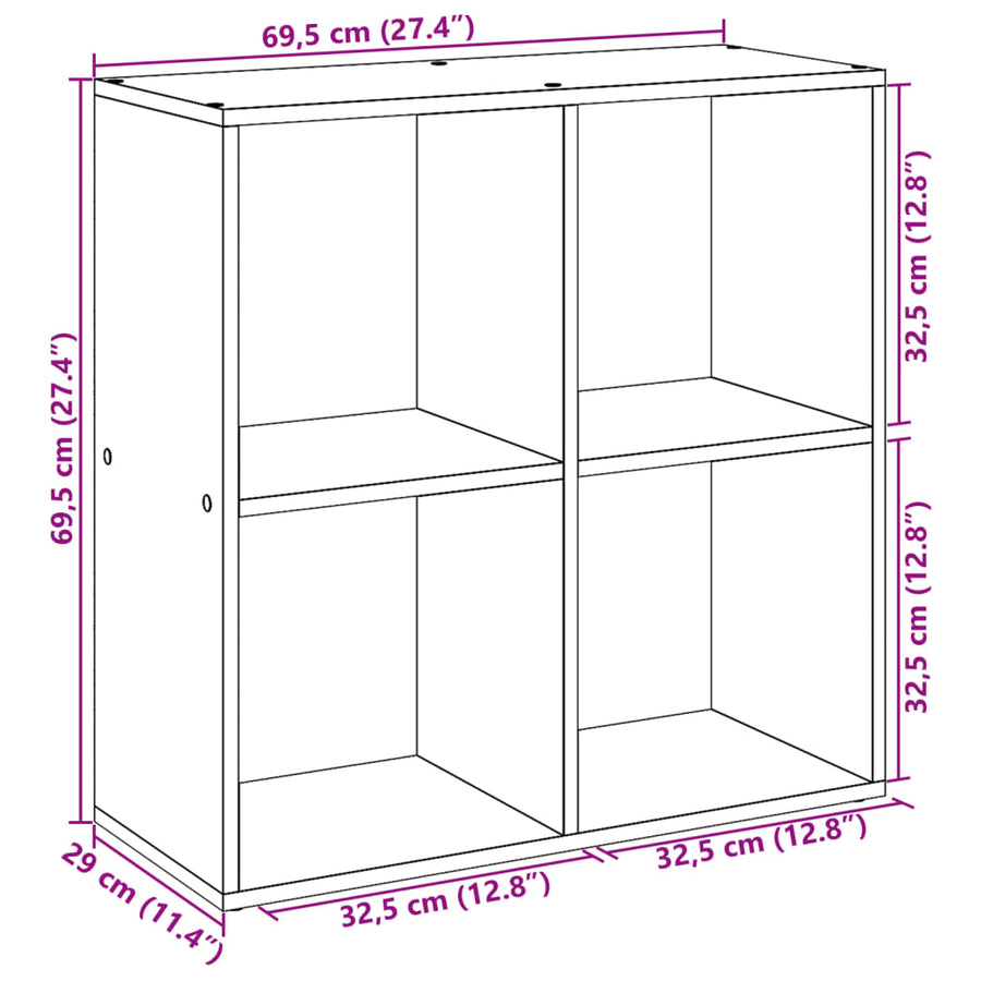 Kamerscherm / boekenkast 69,5x29x69,5 cm hout grijs sonoma