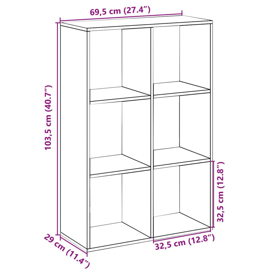 Kamerscherm / boekenkast 69,5x29x103,5 cm hout artisanaal eiken