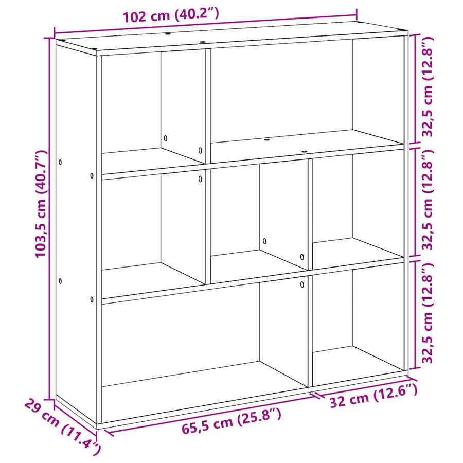 Kamerscherm / boekenkast 102x29x103,5 cm bewerkt hout zwart