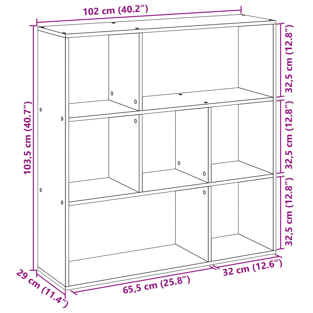 Kamerscherm / boekenkast 102x29x103,5 cm hout grijs sonoma