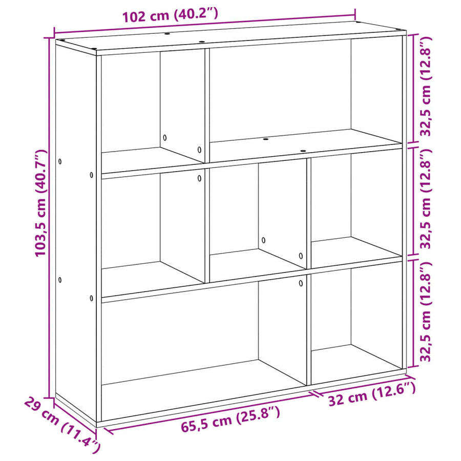 Kamerscherm / boekenkast 102x29x103,5 cm hout grijs sonoma