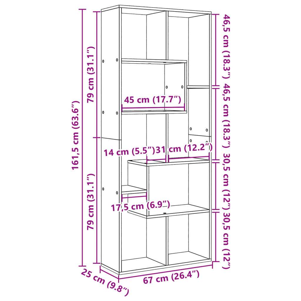 Kamerscherm / boekenkast 67x25x161,5 cm hout sonoma eikenkleur