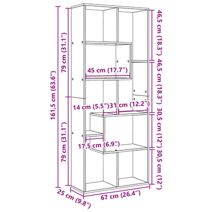 Kamerscherm / boekenkast 67x25x161,5 cm hout gerookt eiken
