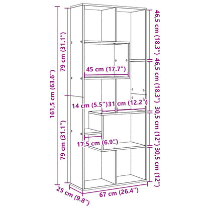Kamerscherm / boekenkast 67x25x161,5 cm hout artisanaal eiken