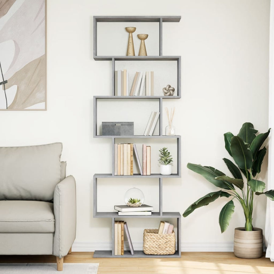 Kamerscherm / boekenkast 6-laags 70x24x193 cm hout betongrijs