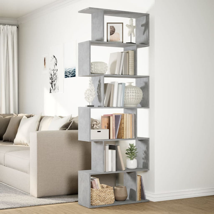 Kamerscherm / boekenkast 6-laags 70x24x193 cm hout betongrijs