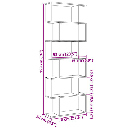 Kamerscherm / boekenkast 6-laags 70x24x193 cm hout gerookt eik