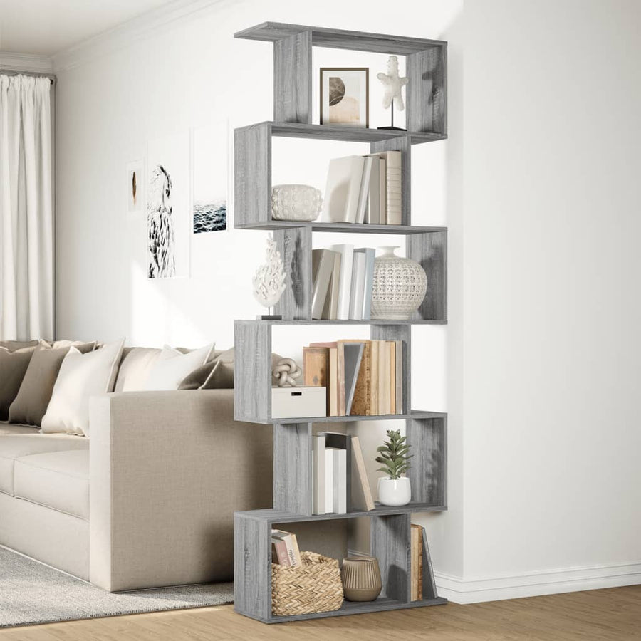 Kamerscherm / boekenkast 6-laags 70x24x193 cm hout grijs sonoma