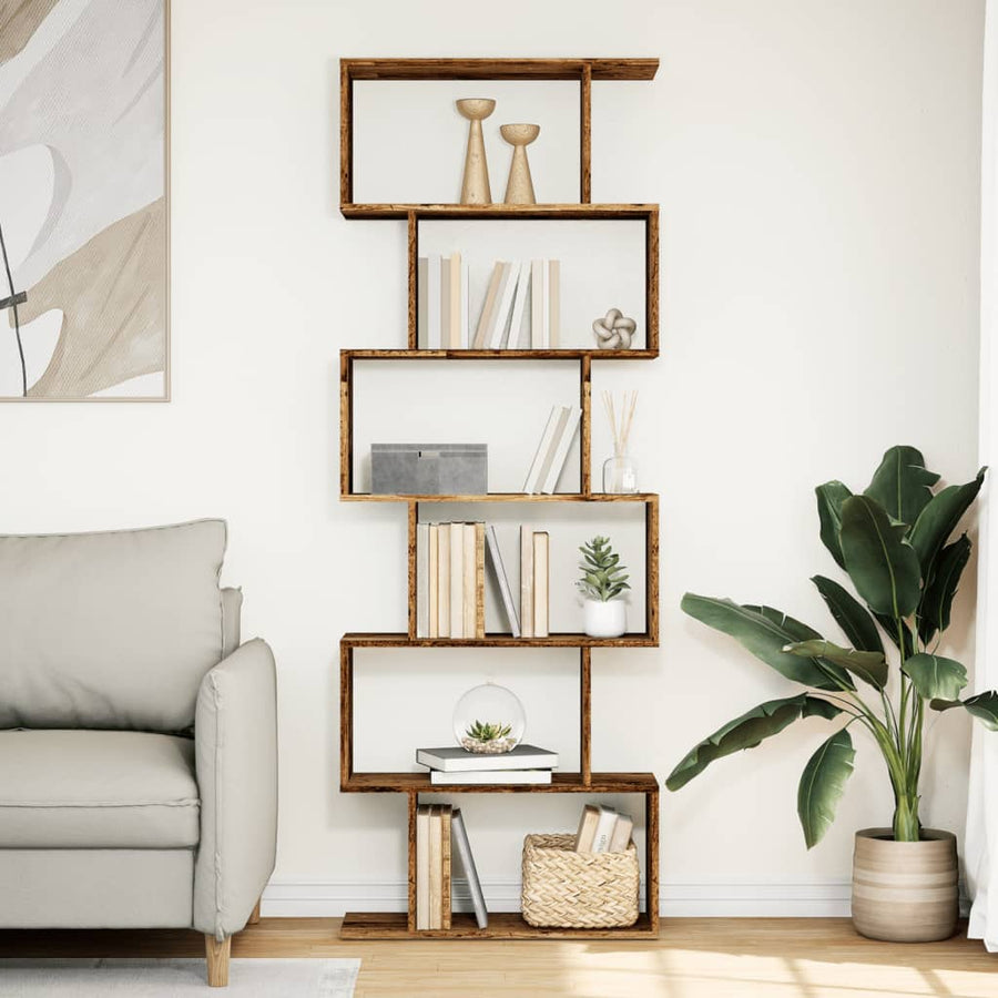 Kamerscherm / boekenkast 6-laags 70x24x193 cm hout oud hout