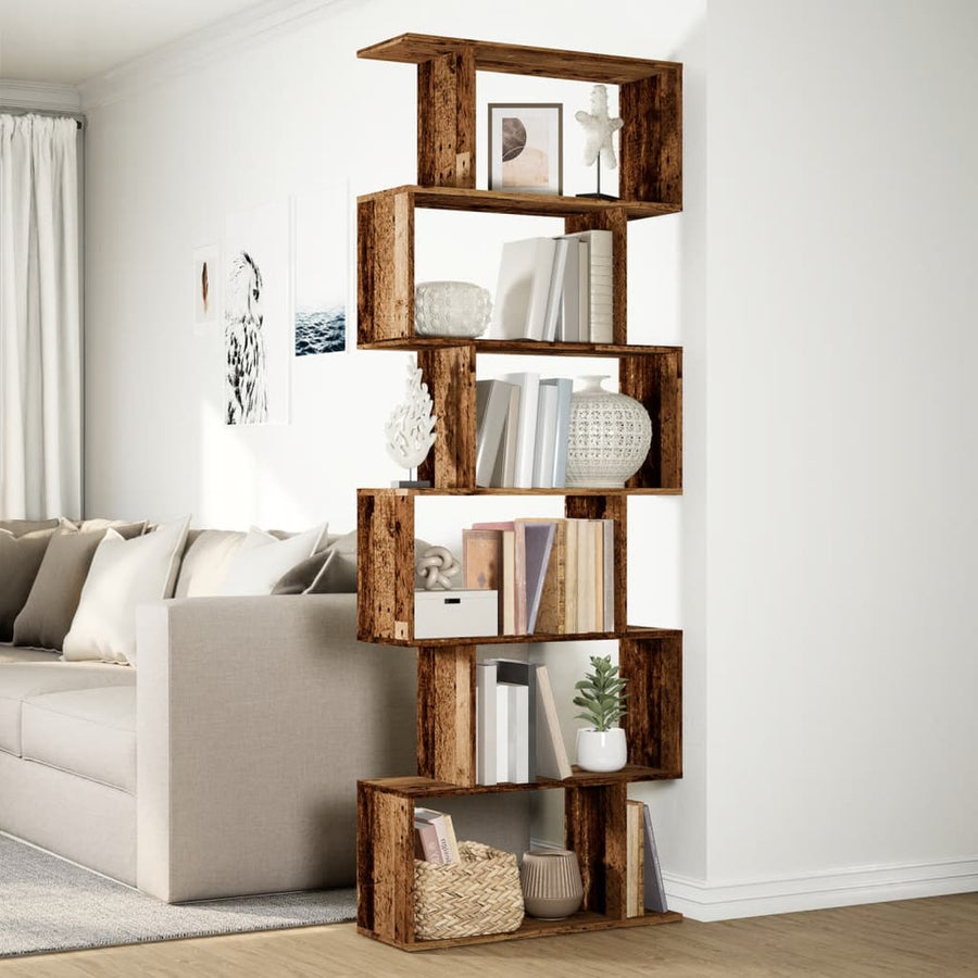 Kamerscherm / boekenkast 6-laags 70x24x193 cm hout oud hout