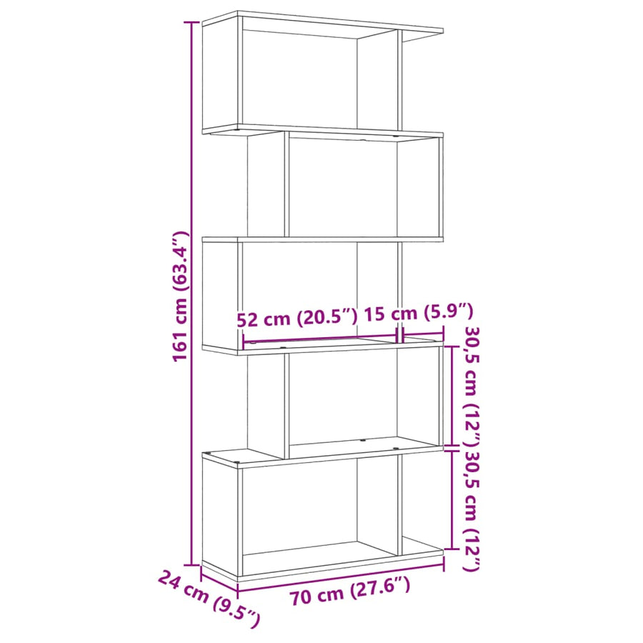 Kamerscherm / boekenkast 5-laags 70x24x161 cm hout sonoma eiken