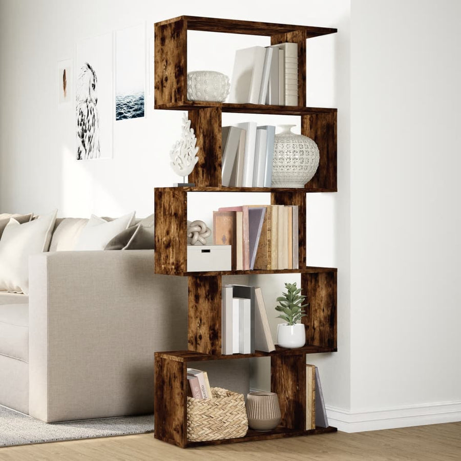 Kamerscherm / boekenkast 5-laags 70x24x161 cm hout gerookt eik