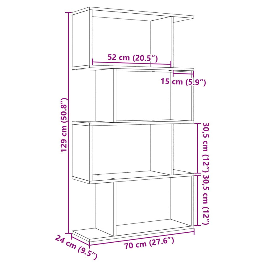 Kamerscherm / boekenkast 4-laags 70x24x129 cm bewerkt hout wit