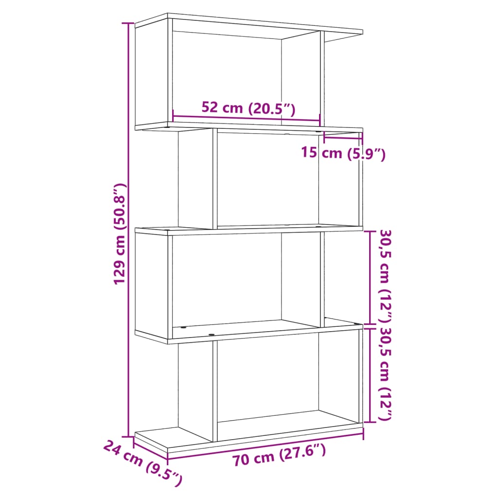 Kamerscherm / boekenkast 4-laags 70x24x129 cm hout sonoma eiken