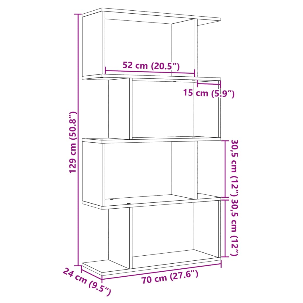 Kamerscherm / boekenkast 4-laags 70x24x129 cm hout grijs sonoma