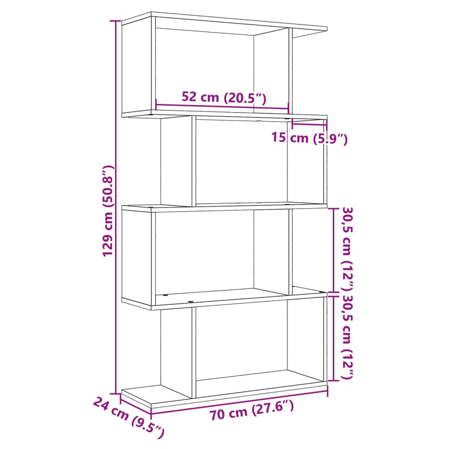 Kamerscherm / boekenkast 4-laags 70x24x129 cm hout grijs sonoma