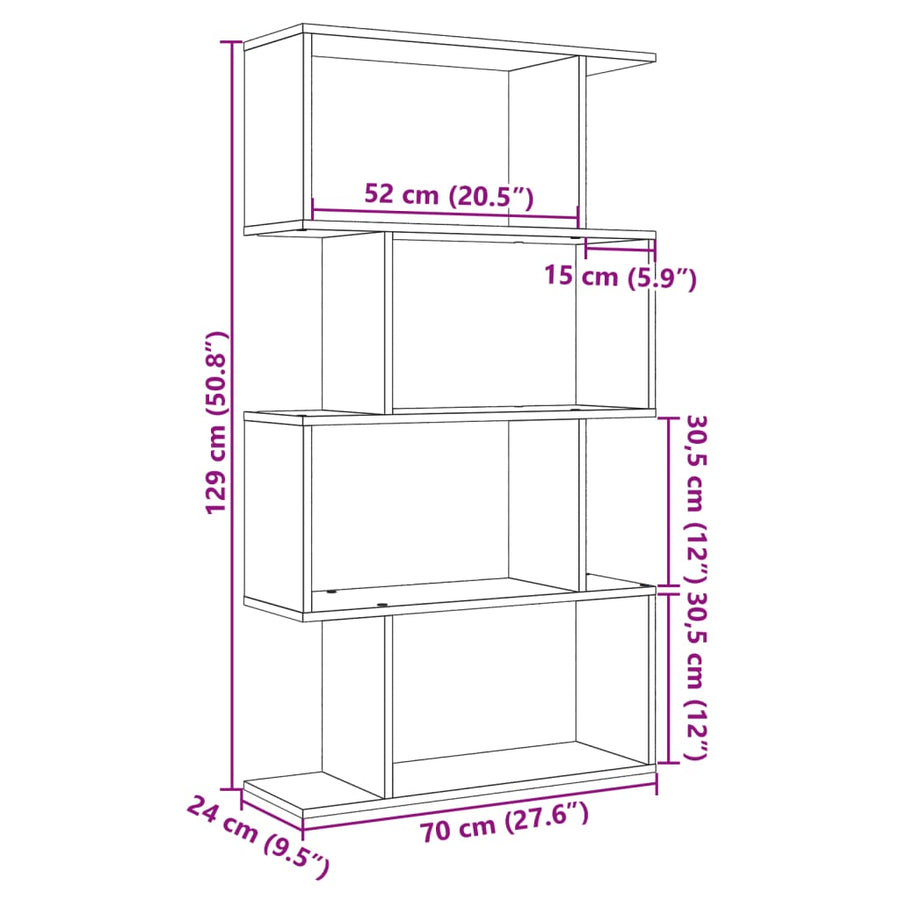 Kamerscherm / boekenkast 4-laags 70x24x129 cm hout oud hout