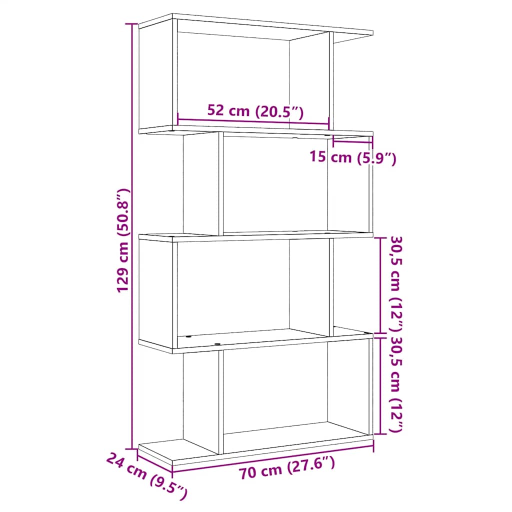 Kamerscherm / boekenkast 4-laags 70x24x129 cm hout artisanaal
