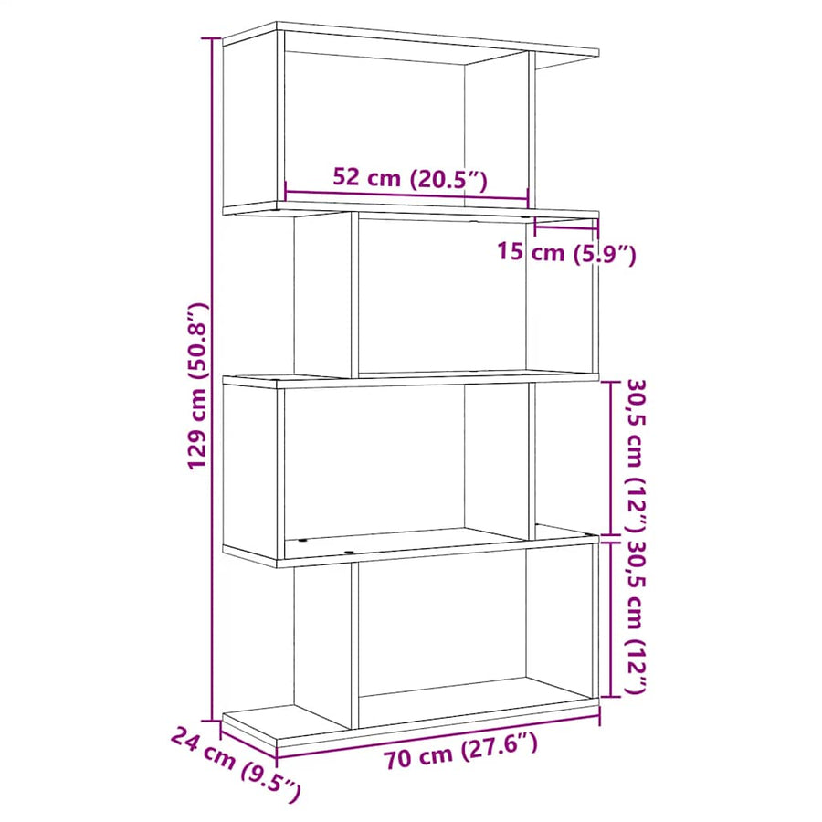 Kamerscherm / boekenkast 4-laags 70x24x129 cm hout artisanaal