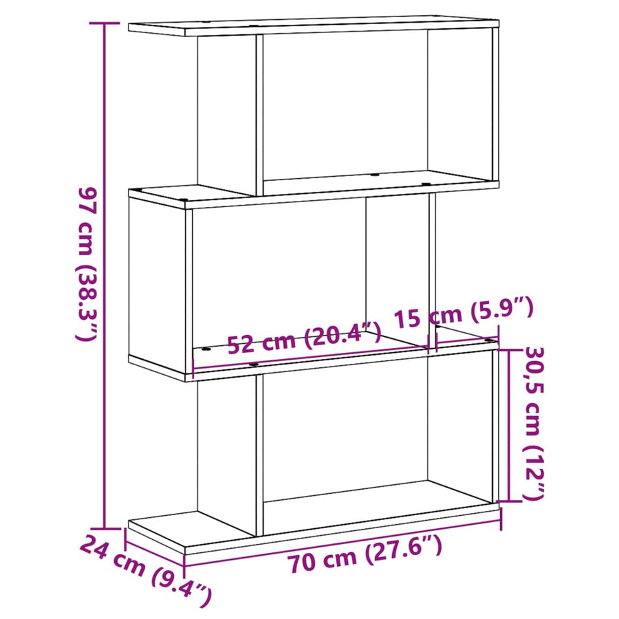 Kamerscherm / boekenkast 3-laags 70x24x97 cm bewerkt hout wit