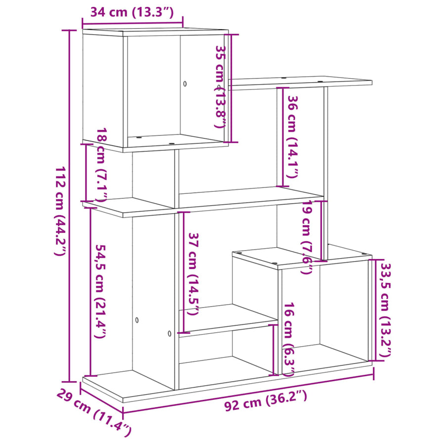 Kamerscherm / boekenkast 92x29x112 cm hout betongrijs
