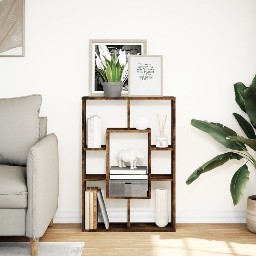 Boekenkast 63x20x90 cm bewerkt hout gerookt eikenkleurig