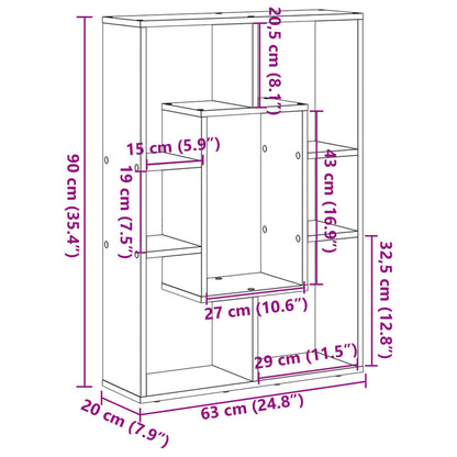 Boekenkast 63x20x90 cm bewerkt hout artisanaal eikenkleurig