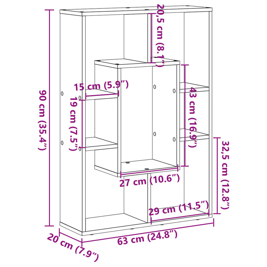 Boekenkast 63x20x90 cm bewerkt hout artisanaal eikenkleurig