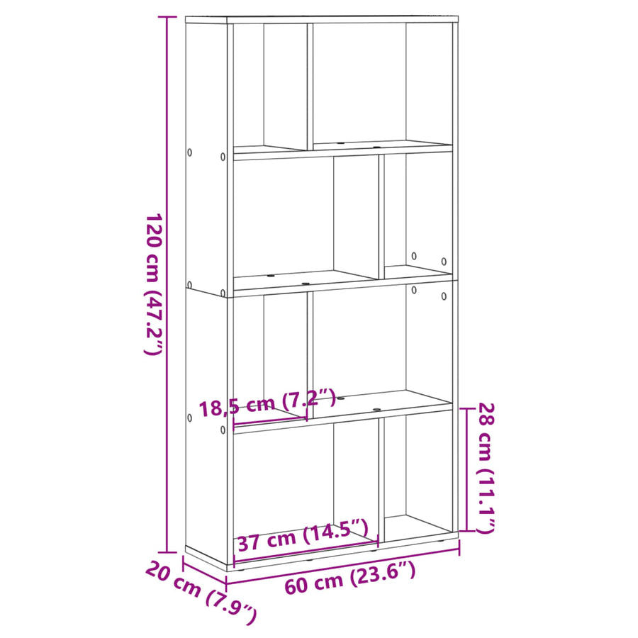 Boekenkast 60x20x120 cm bewerkt hout betongrijs