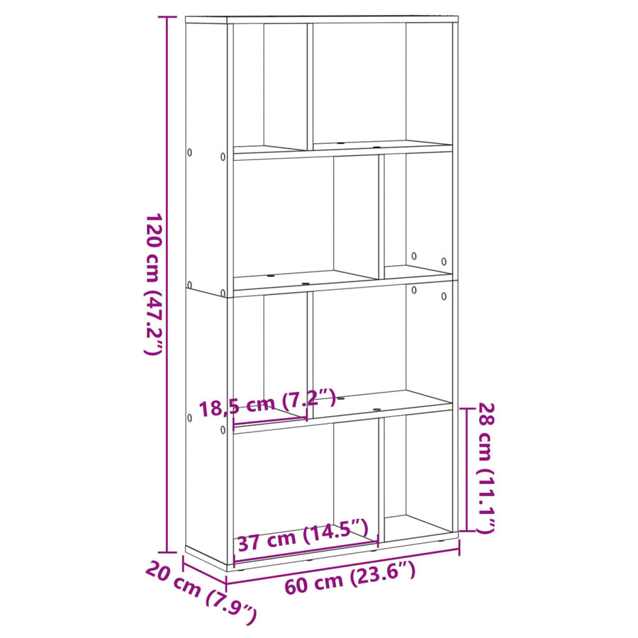 Boekenkast 60x20x120 cm bewerkt hout grijs sonoma eikenkleurig