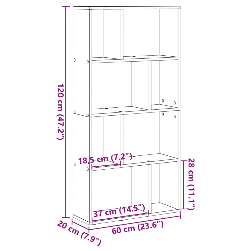 Boekenkast 60x20x120 cm bewerkt hout bruin eikenkleurig