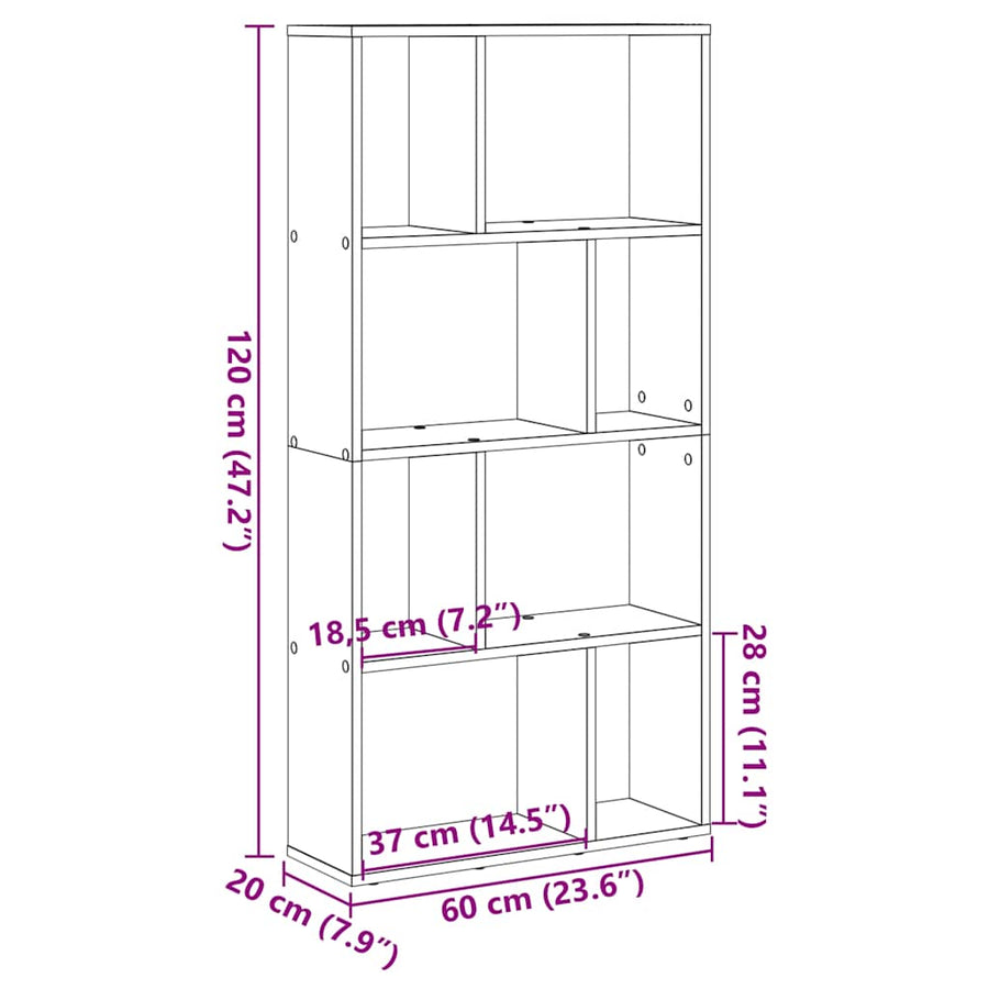 Boekenkast 60X20X120 Cm Bewerkt Hout 60 cm artisanaal eikenkleurig
