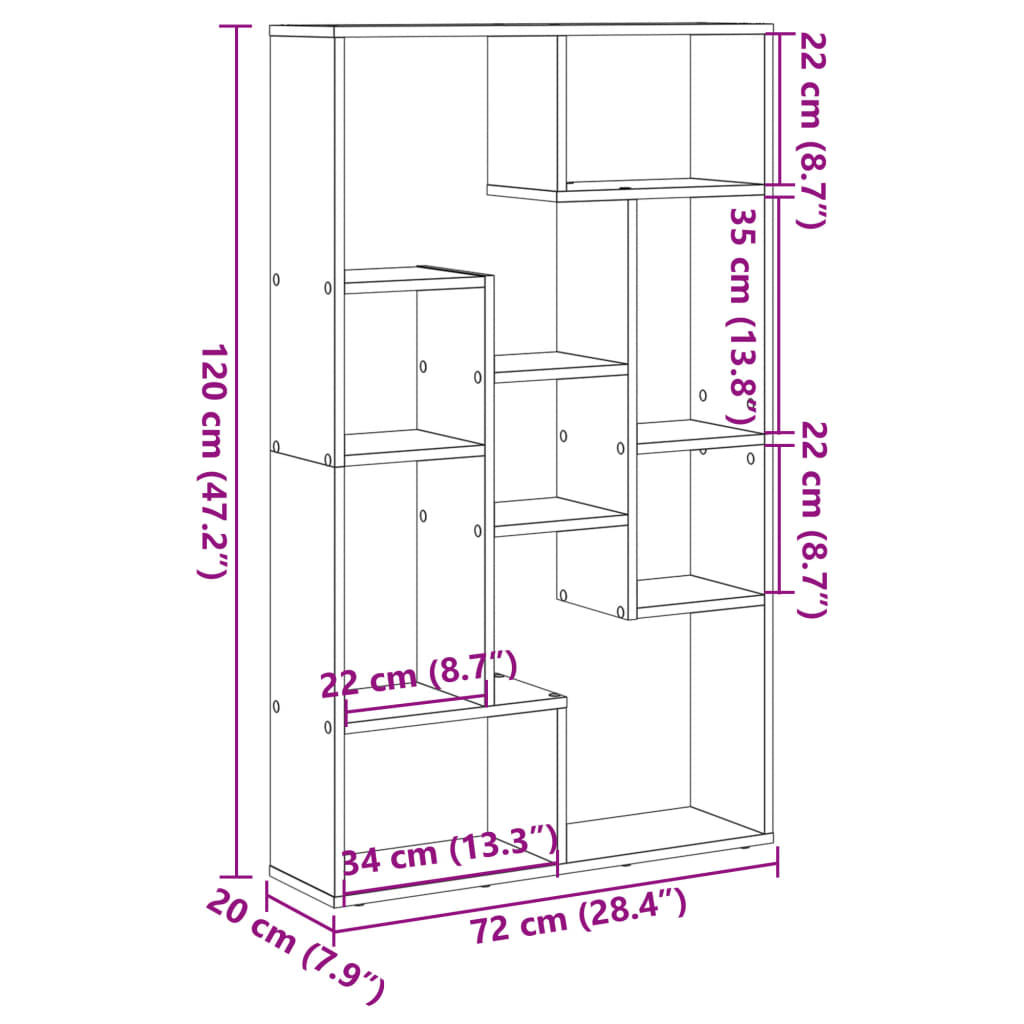 Boekenkast 72x20x120 cm bewerkt hout sonoma eikenkleurig