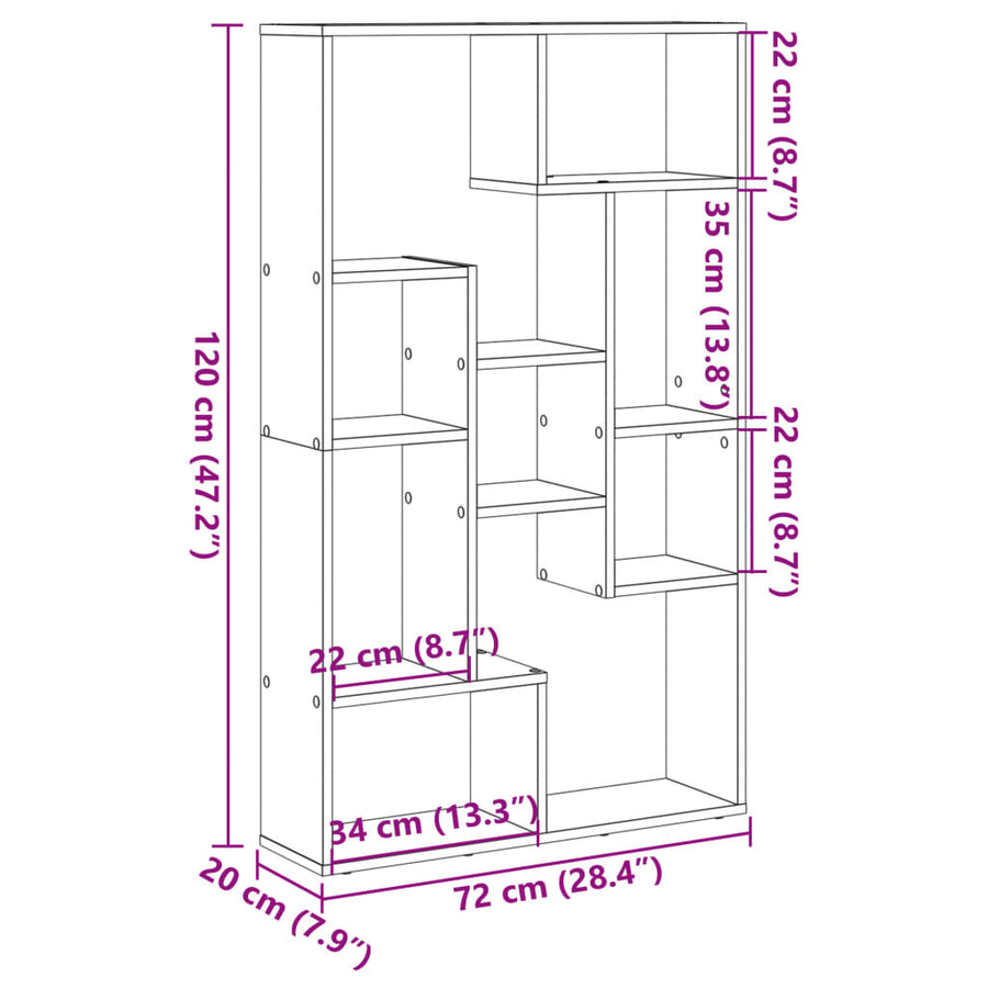 Boekenkast 72x20x120 cm bewerkt hout sonoma eikenkleurig