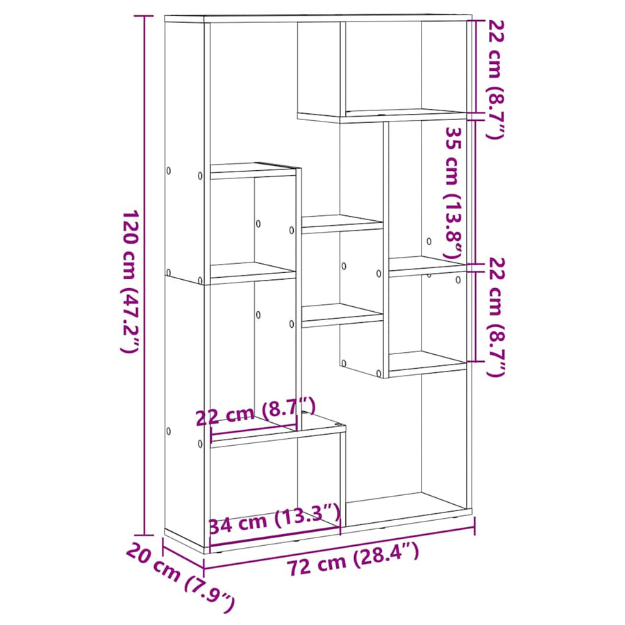 Boekenkast 72X20X120 Cm Bewerkt Hout 72 cm artisanaal eikenkleurig
