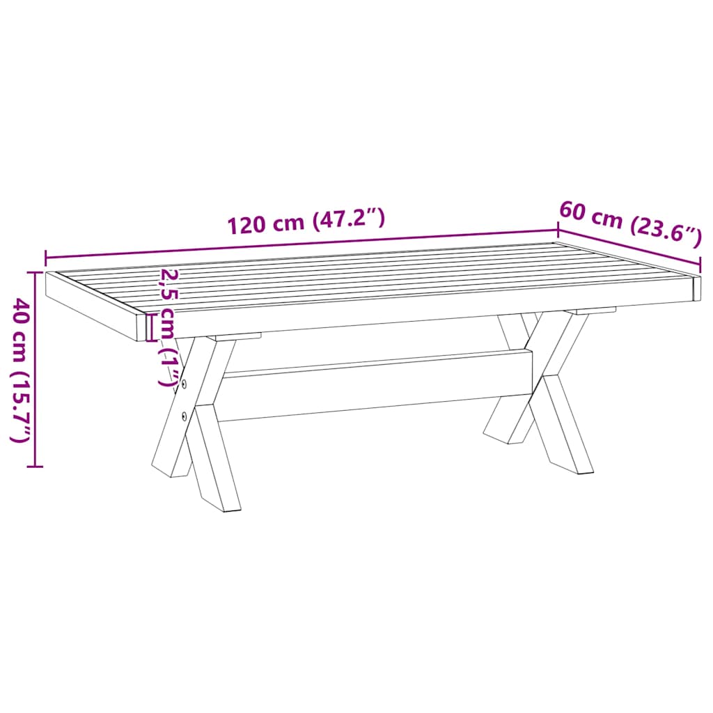 Salontafel NOAIN X-vormige poten 120x60x40 cm massief hout