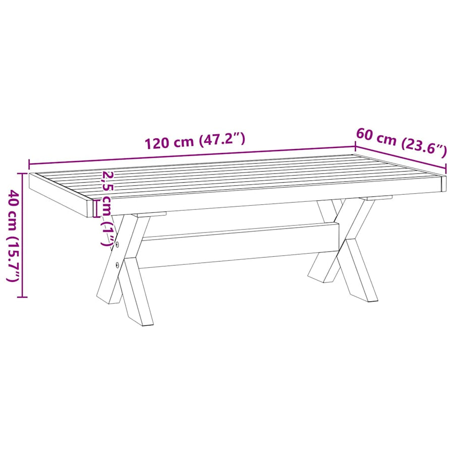 Salontafel NOAIN X-vormige poten 120x60x40 cm massief hout