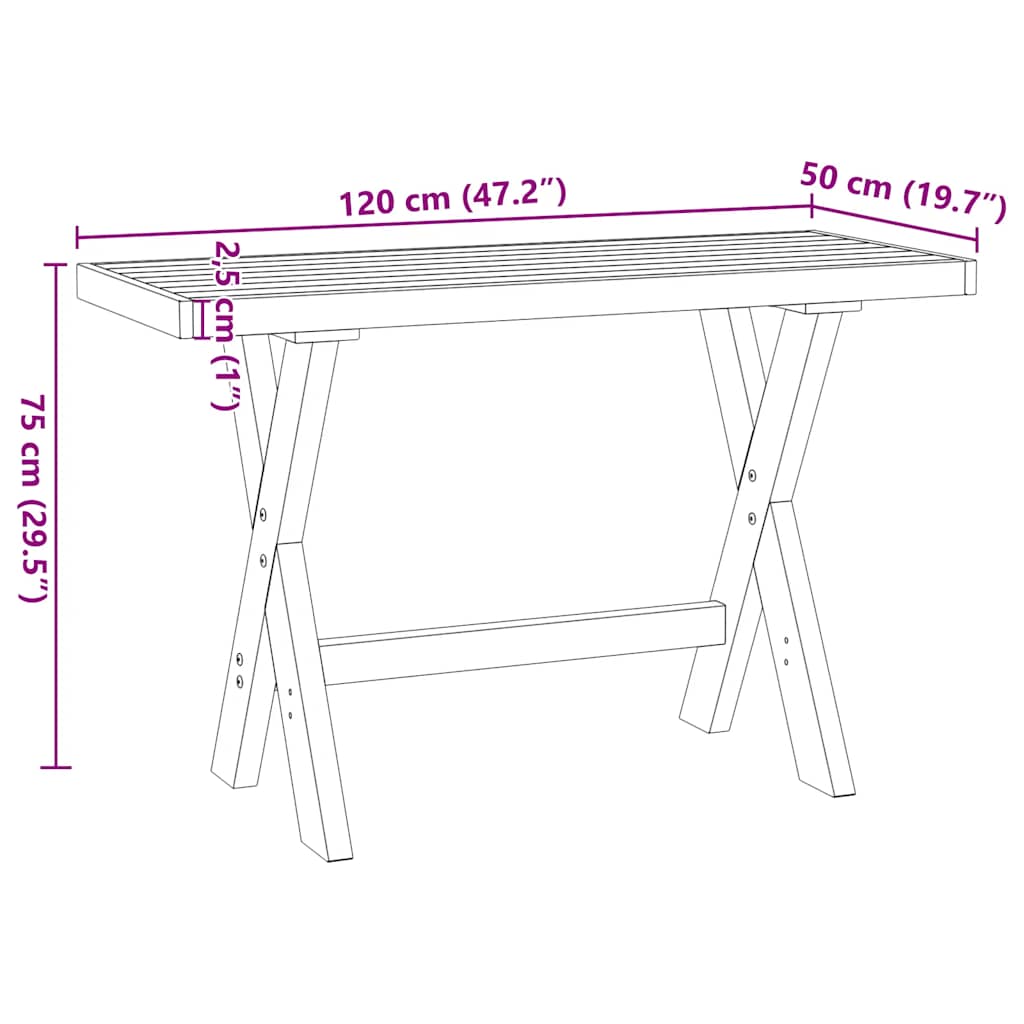 Bureau NOAIN X-vormige poten 120x50x75 cm massief hout
