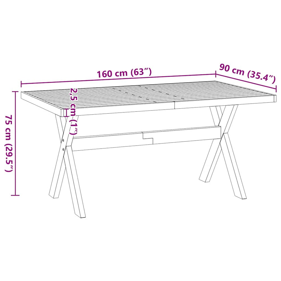 Eettafel NOAIN X-vormige poten 160x90x75 cm massief hout