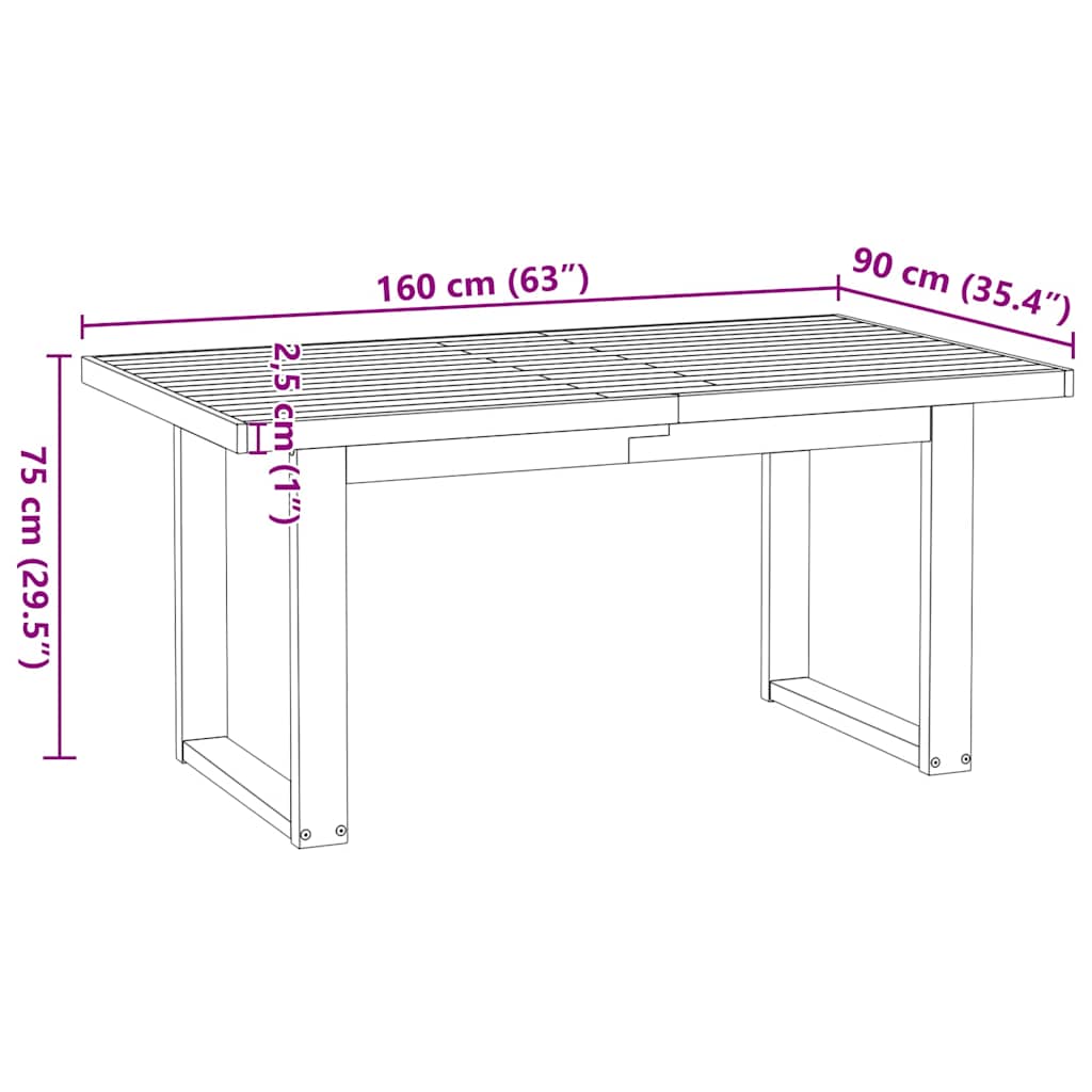 Eettafel NOAIN U-vormige poten 160x90x75 cm massief hout