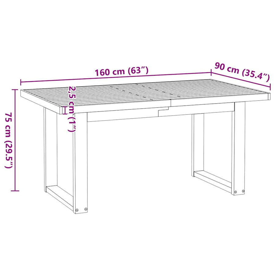 Eettafel NOAIN U-vormige poten 160x90x75 cm massief hout