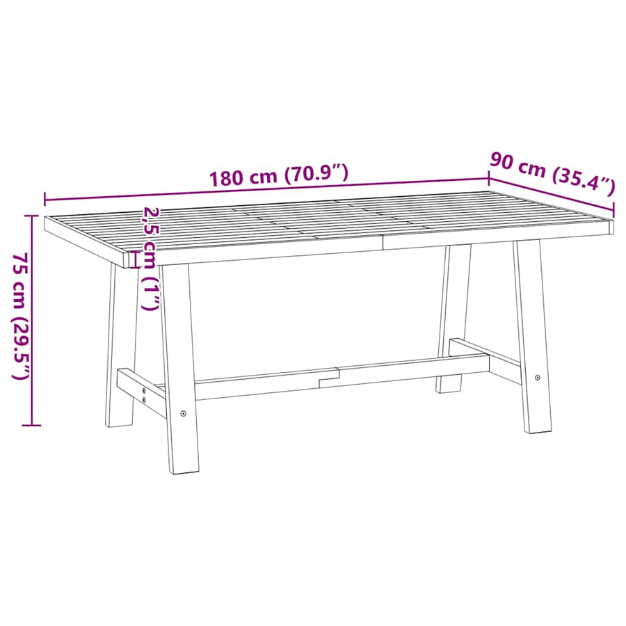 Eettafel NOAIN A-vormige poten 180x90x75 cm massief hout