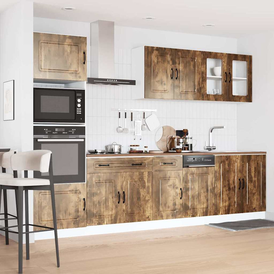 7-delige Keukenkastenset Kalmar bewerkt hout gerookt eiken
